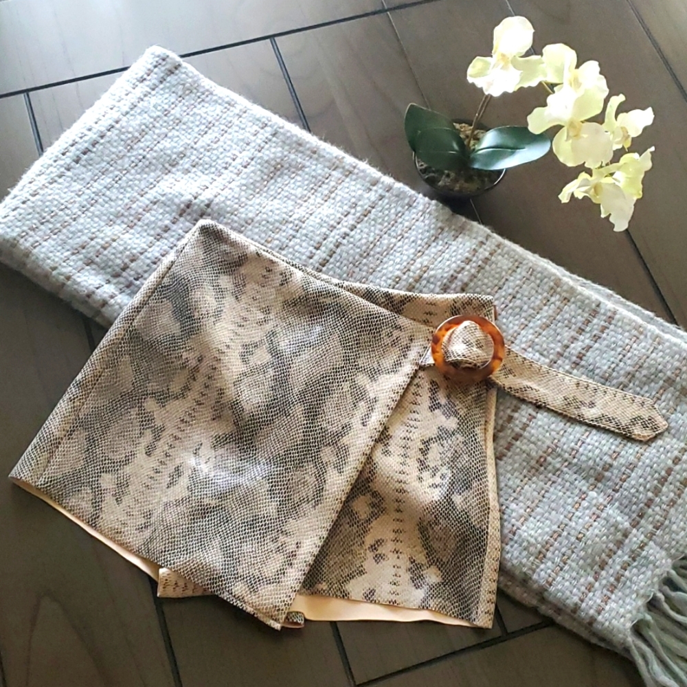 Zara Snake Print Wrap Front Belted Skort